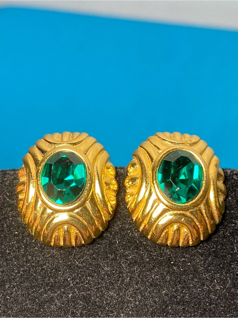 Monet Gold-Tone Earrings with Emerald Green Stones Clip-on